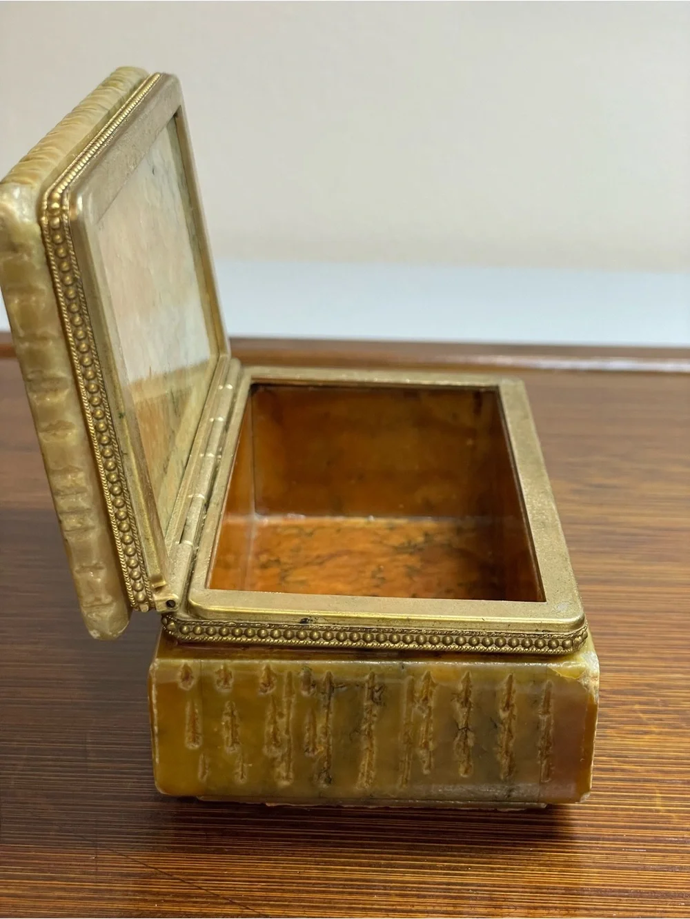 VTG 1960s Italian Alabaster & Brass Trinket Box MCM